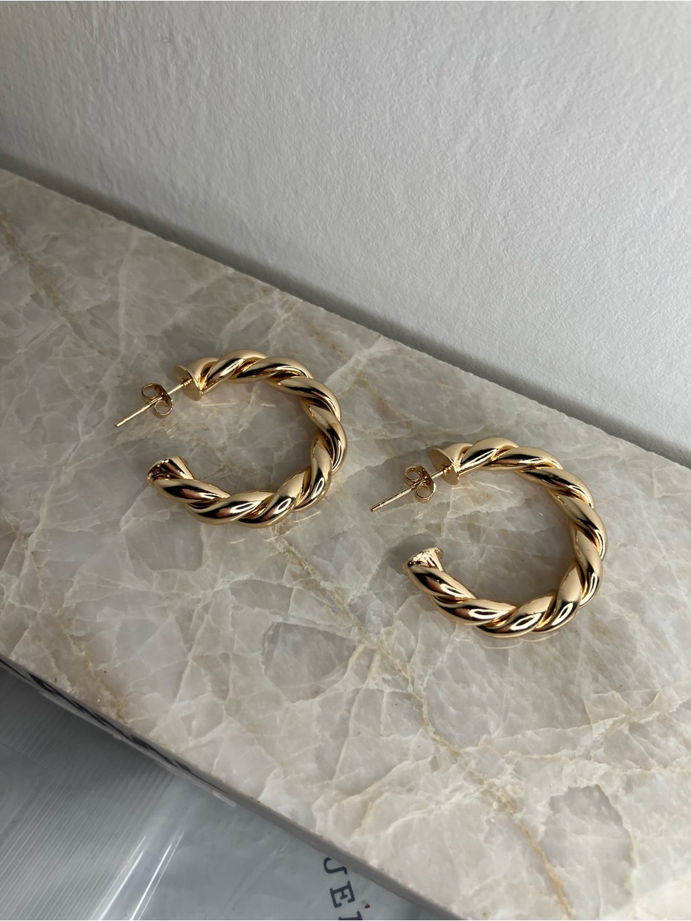 14k Gold plated Large Twisted Hoop Earrings - Picture 7 of 7